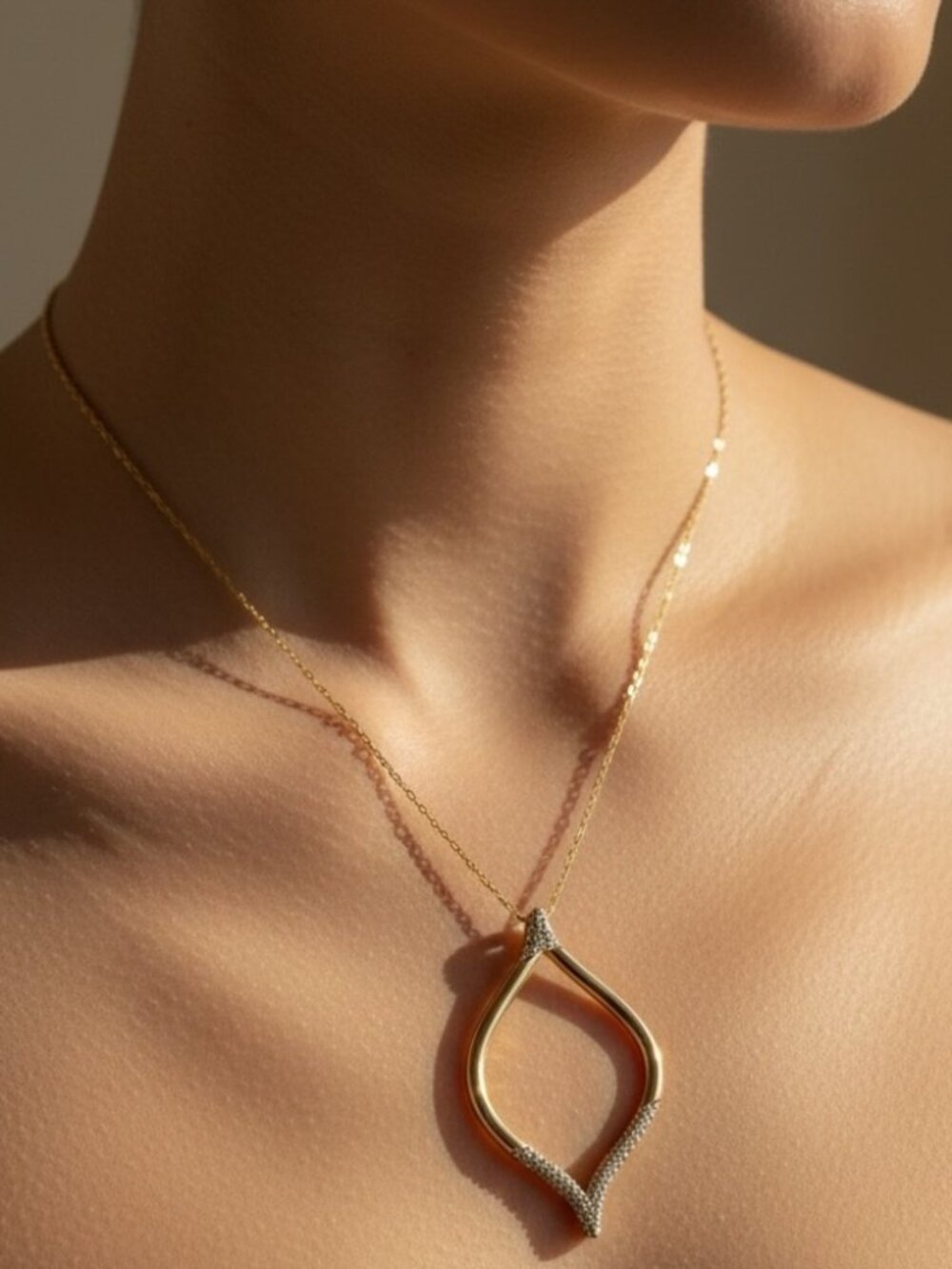 Gold Teardrop Pendant Necklace with Crystals